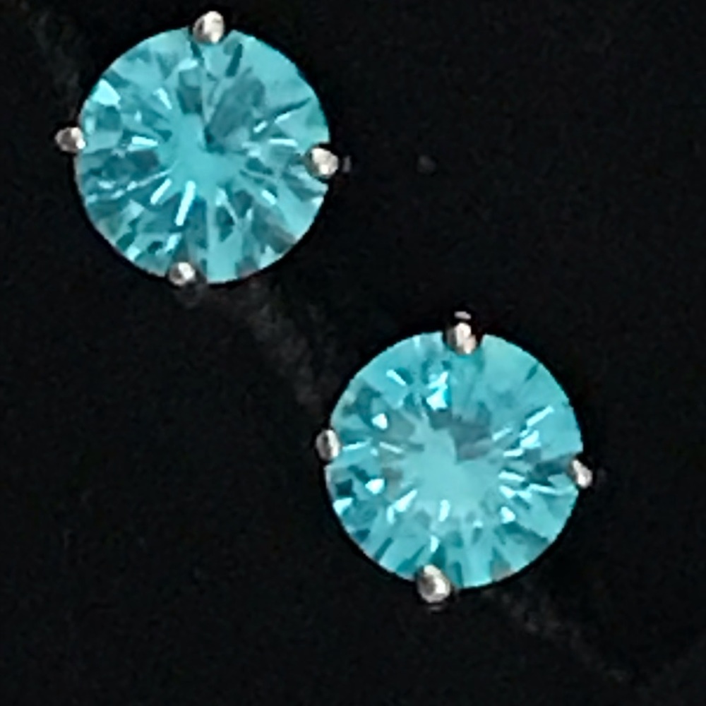 Blue Topaz Earrings 10Kt Solid White Gold Stamped